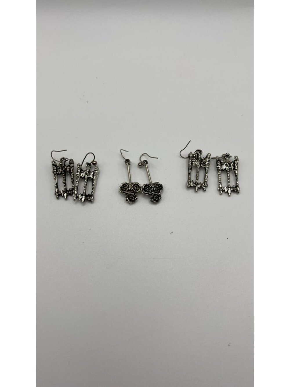 Set Of 3 Handmade Silver-Tone Dangle Earrings - Gothic & Floral Designs